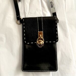 MICHAEL Michael Kors Hamilton black leather snap belt bag gold hardware NWT, S